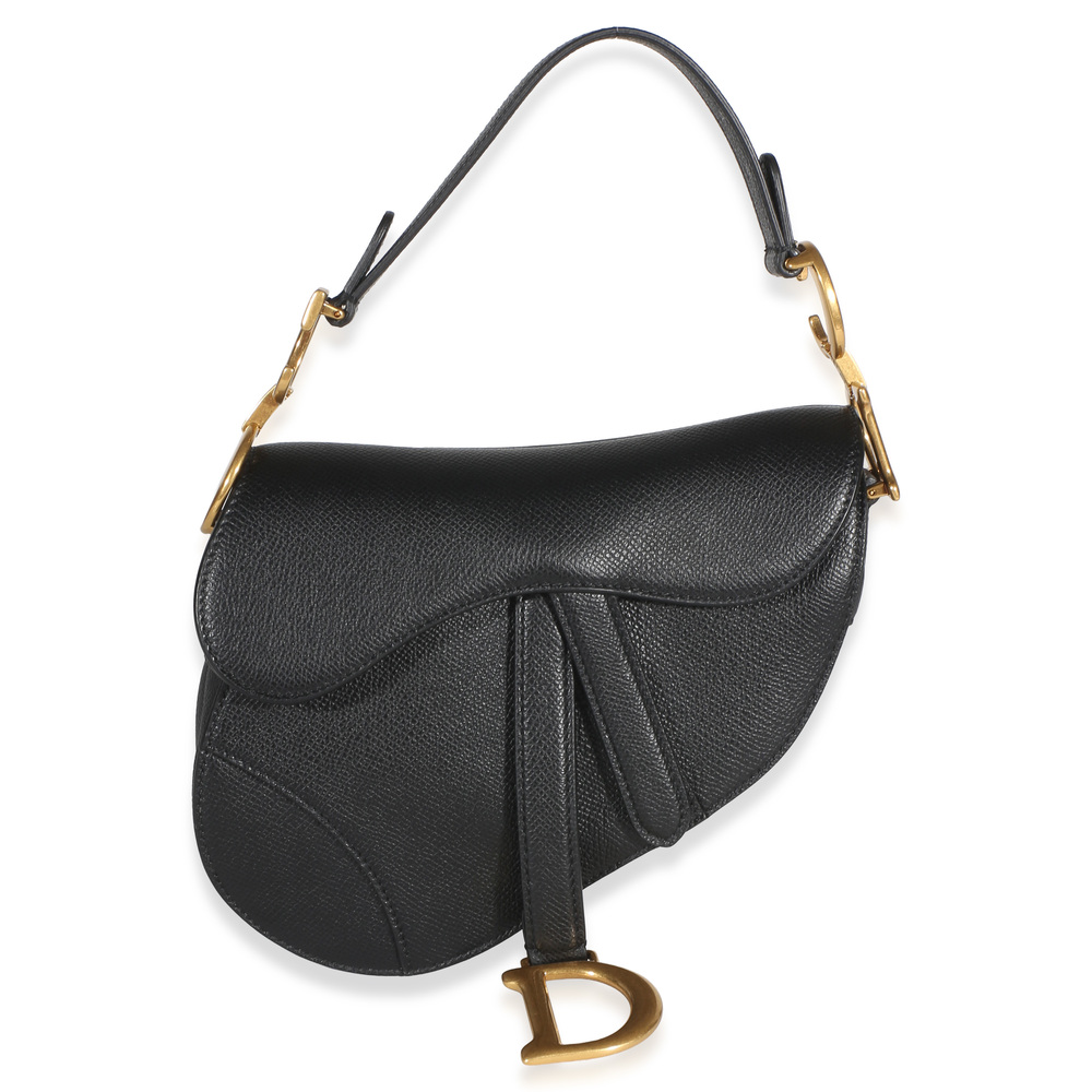 Christian Dior Black Grained Calfskin Mini Saddle Bag